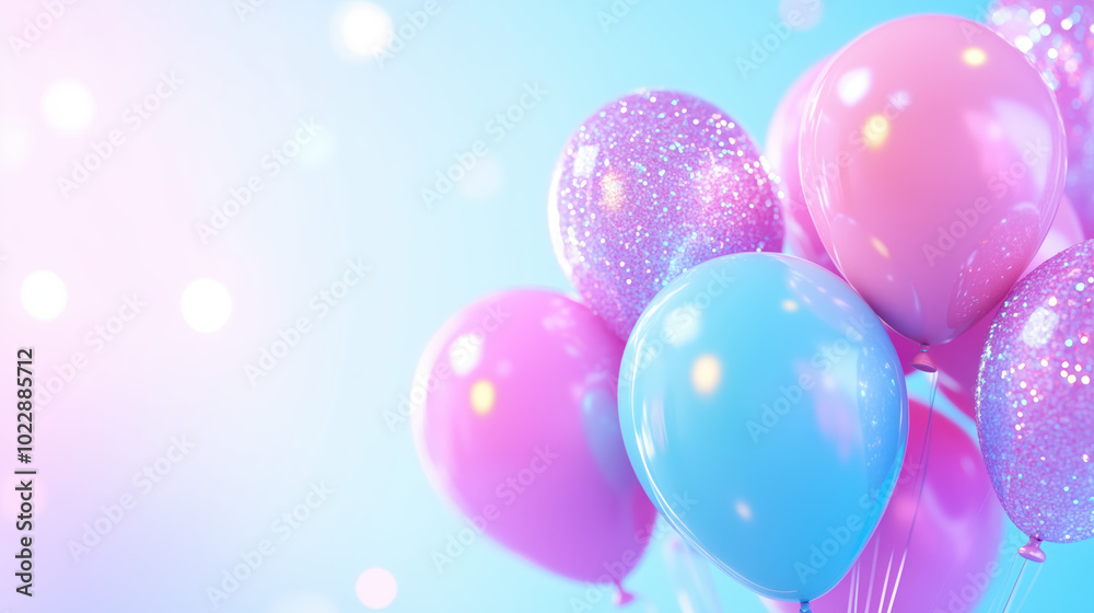 Colorful balloons in shades of pink and blue create festive atmosphere, perfect for celebrations and parties. sparkling texture adds touch of joy and excitement to any event Colorful balloons in shades of pink and blue create festive atmosphere, perfect for celebrations and parties. sparkling texture adds touch of joy and excitement to any event