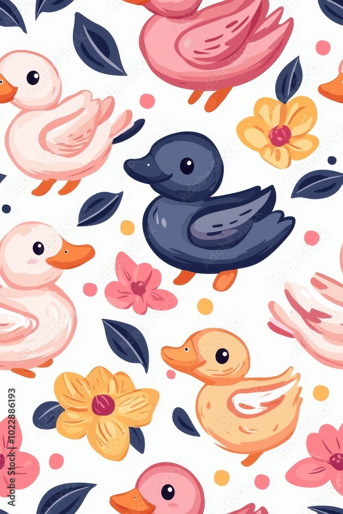 A seamless pattern of flat style ducks, isolate on white background, forming a fun and playful design. A seamless pattern of flat style ducks, isolate on white background, forming a fun and playful design.