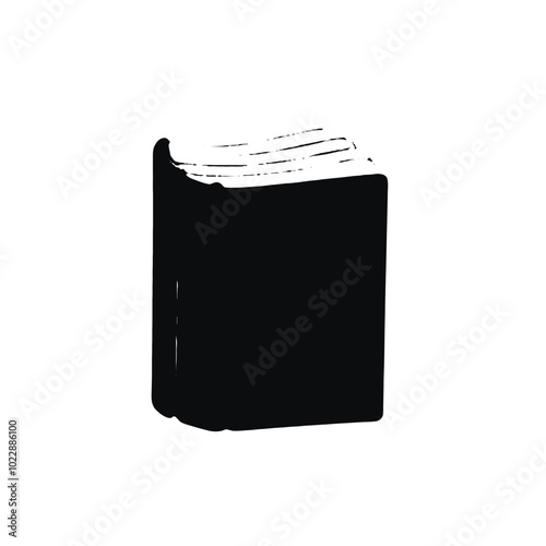 A black hardcover book with pages visible, vector silhouette 