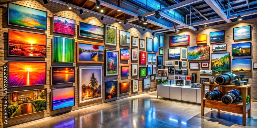 Vibrant photo store in Los Angeles showcasing diverse photography equipment and colorful displays Vibrant photo store in Los Angeles showcasing diverse photography equipment and colorful displays