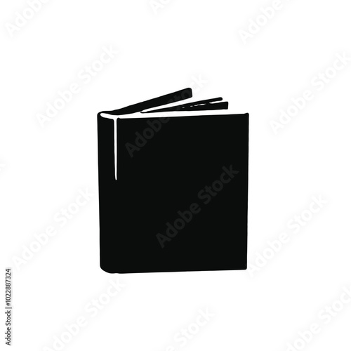 A black hardcover book with pages visible, vector silhouette 