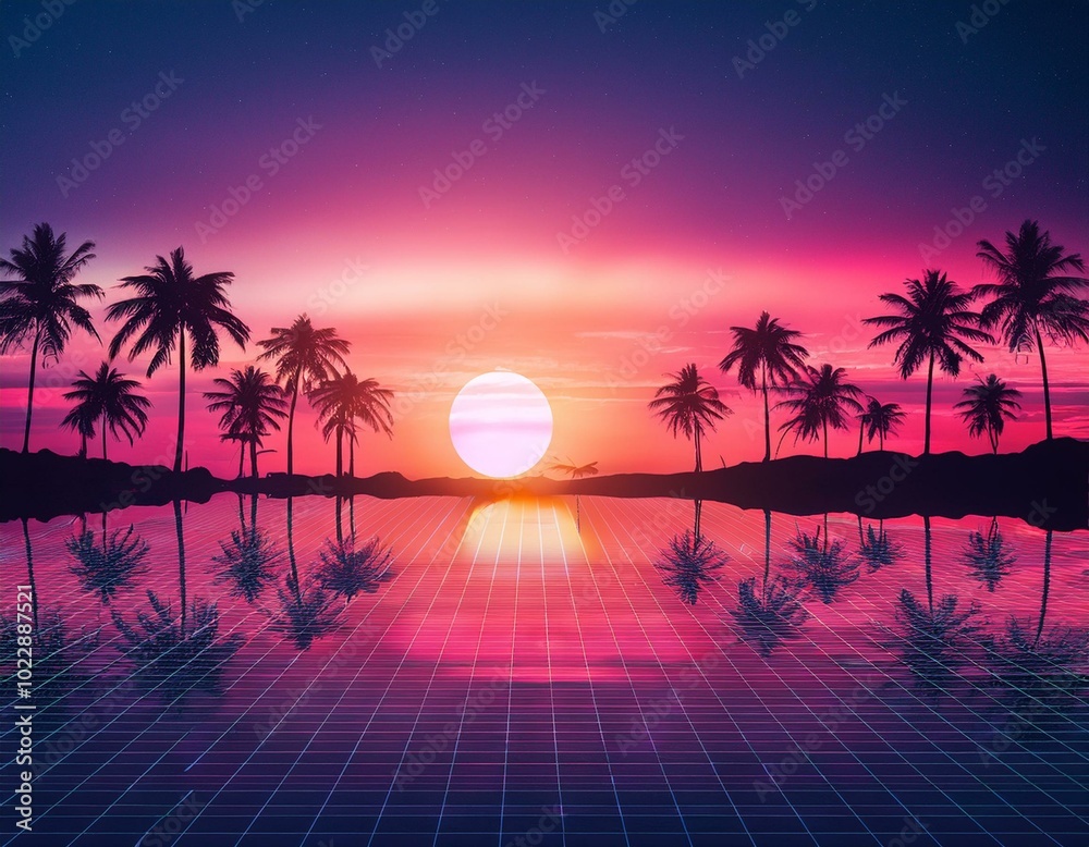 Naklejka premium Sunset on tropical island sea beach panorama, ocean sunrise panoramic landscape