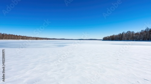 Wallpaper Mural A serene frozen lake beneath a clear, open sky, providing a tranquil winter landscape. Torontodigital.ca