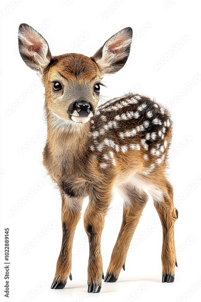 Fototapeta premium A deer standing upright, isolate on white background, showcasing its graceful posture and alert demeanor.