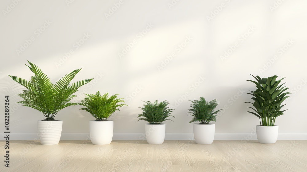 A sunlit room filled with a variety of potted ferns, creating a lush, natural atmosphere.