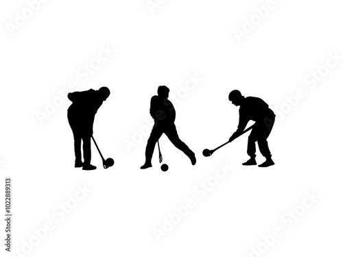 Broomball player silhouette. Set of broomball silhouette isolated on a white background.