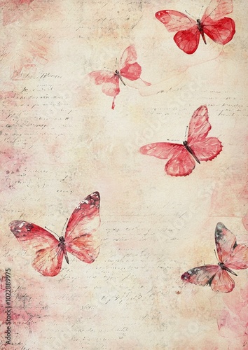 Wabi-Sabi Mixed Media Collage with Vintage Paper, Grunge, Handwriting & Butterfly