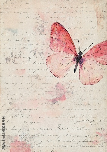 Wabi-Sabi Mixed Media Collage with Vintage Paper, Grunge, Handwriting & Butterfly