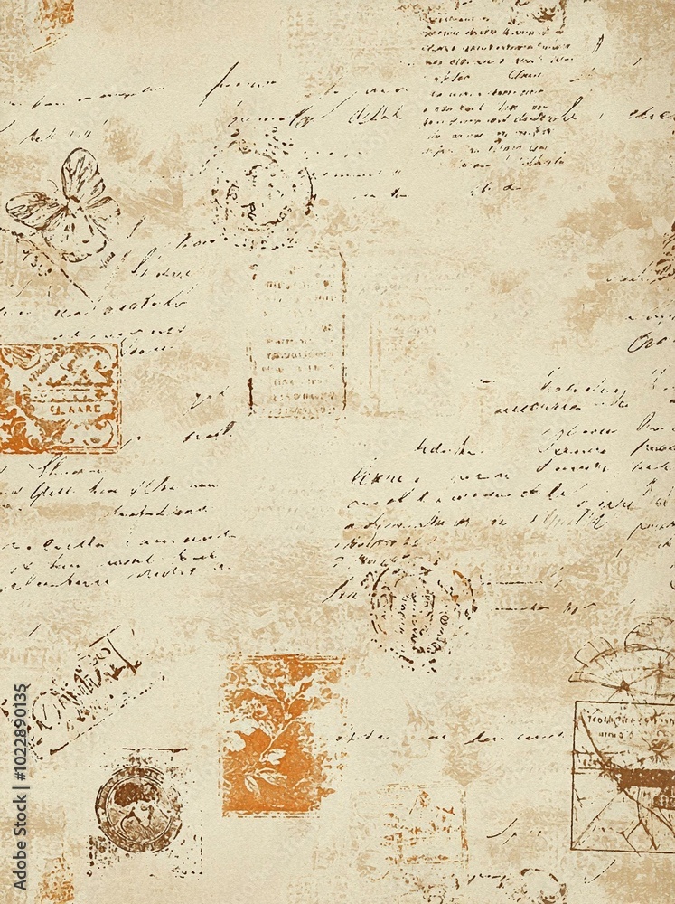 Obraz premium Vintage Parisian Elegance Texture with Script, Stamps