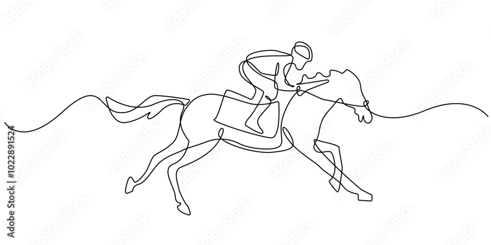 one continuous line drawing of horse jockey.one line drawing of horse racing sport.single line vector illustration.isolated white background one continuous line drawing of horse jockey.one line drawing of horse racing sport.single line vector illustration.isolated white background