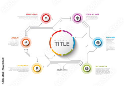 Obraz na płótnie Infographic template layout with seven circle elements and electric circuit w salonie