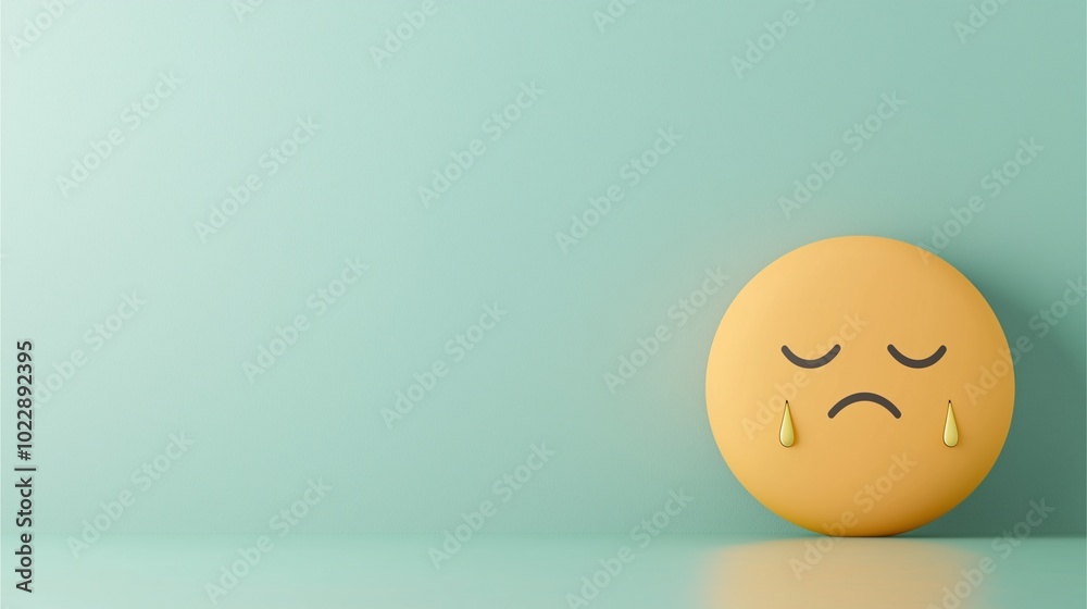 A sad emoji with tears on a turquoise background, conveying emotions of sorrow or disappointment. A sad emoji with tears on a turquoise background, conveying emotions of sorrow or disappointment.