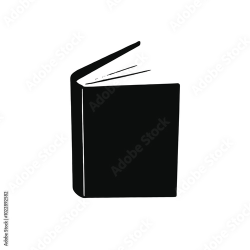 A black hardcover book with pages visible, vector silhouette 