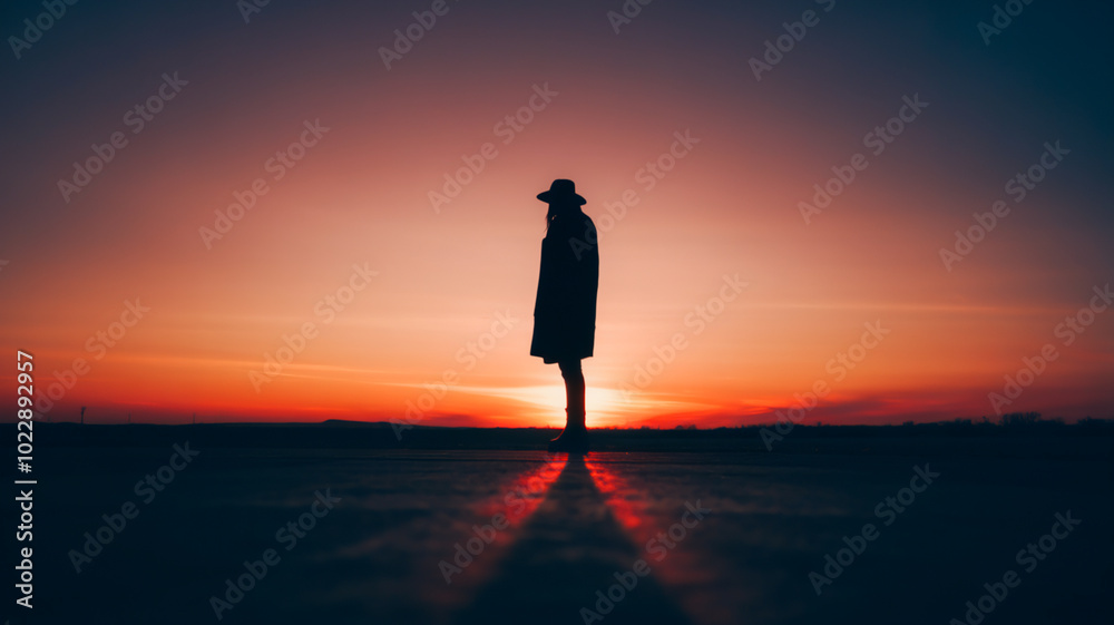 Silhouette of a Person Against a Stunning Sunset Sky Silhouette of a Person Against a Stunning Sunset Sky