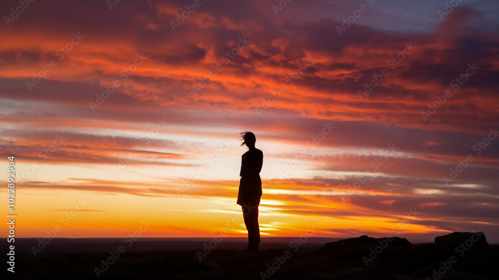 Silhouetted Figure Against a Breathtaking Sunset Sky Silhouetted Figure Against a Breathtaking Sunset Sky