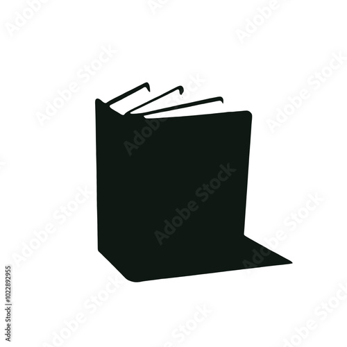 A black hardcover book with pages visible, vector silhouette 