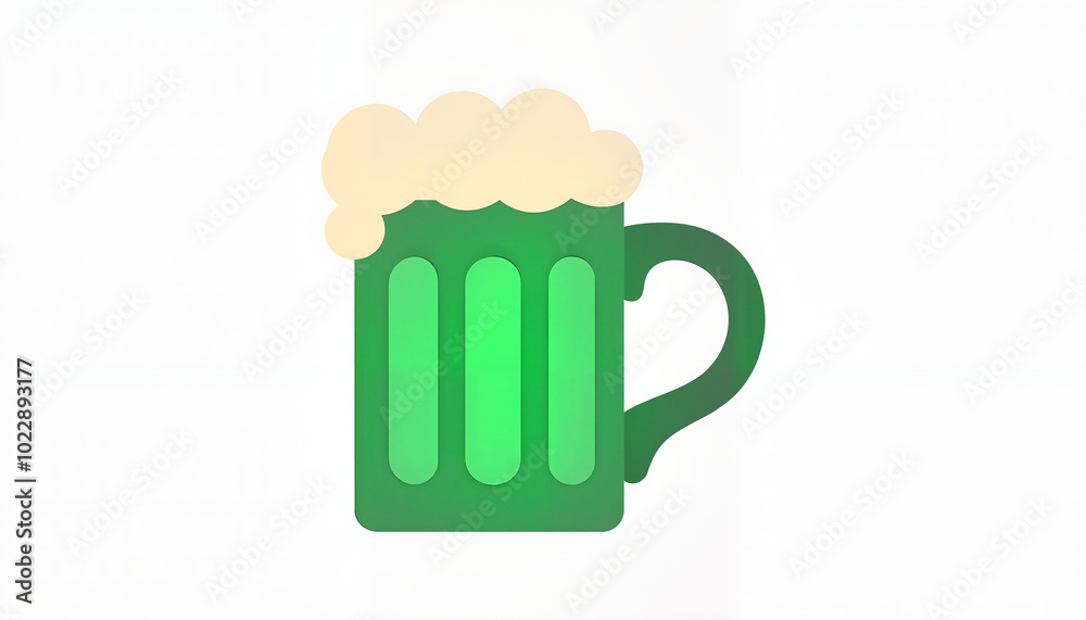 Minimalist green beer mug with foam on white background. Minimalist green beer mug with foam on white background.