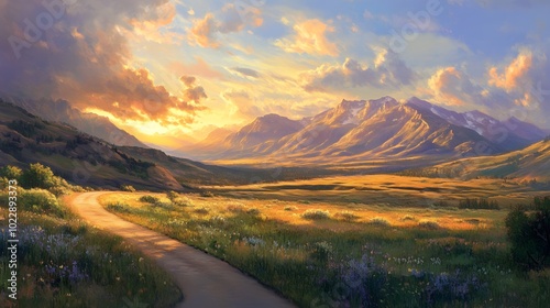 A Winding Road Through a Mountain Valley at Sunset