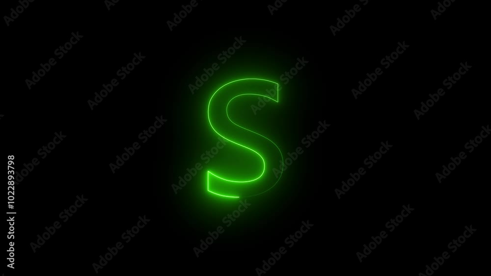 Alphabet letter S - green electric neon on black background in animation designAlphabet letter S - green electric neon on black background in animation design