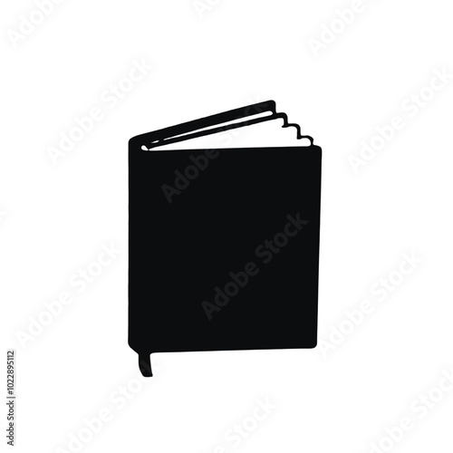 A black hardcover book with pages visible, vector silhouette 