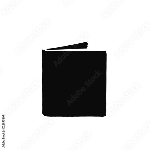 A black hardcover book with pages visible, vector silhouette 