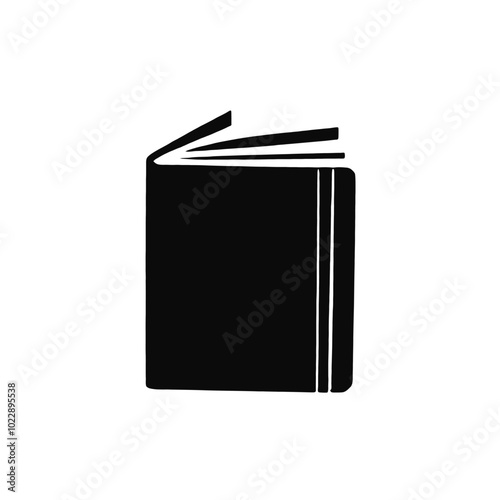 A black hardcover book with pages visible, vector silhouette 