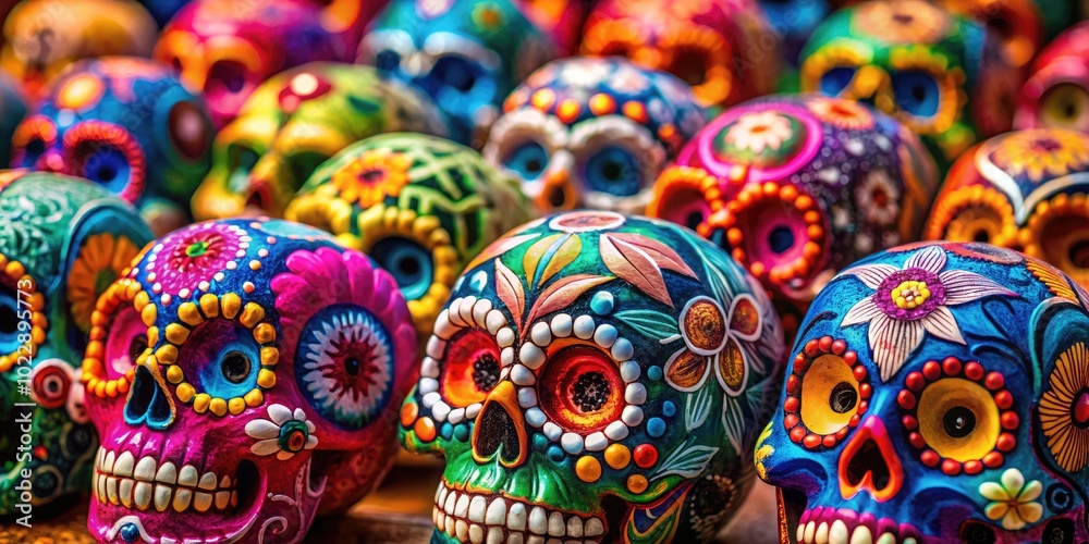 Vibrant Sugar Skulls for Day of the Dead Celebrations with Intricate Designs and Colorful Patterns Vibrant Sugar Skulls for Day of the Dead Celebrations with Intricate Designs and Colorful Patterns