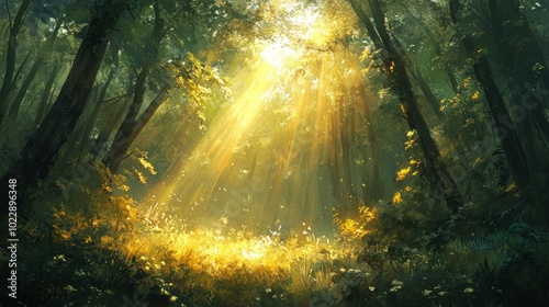 Sunbeams Through the Trees