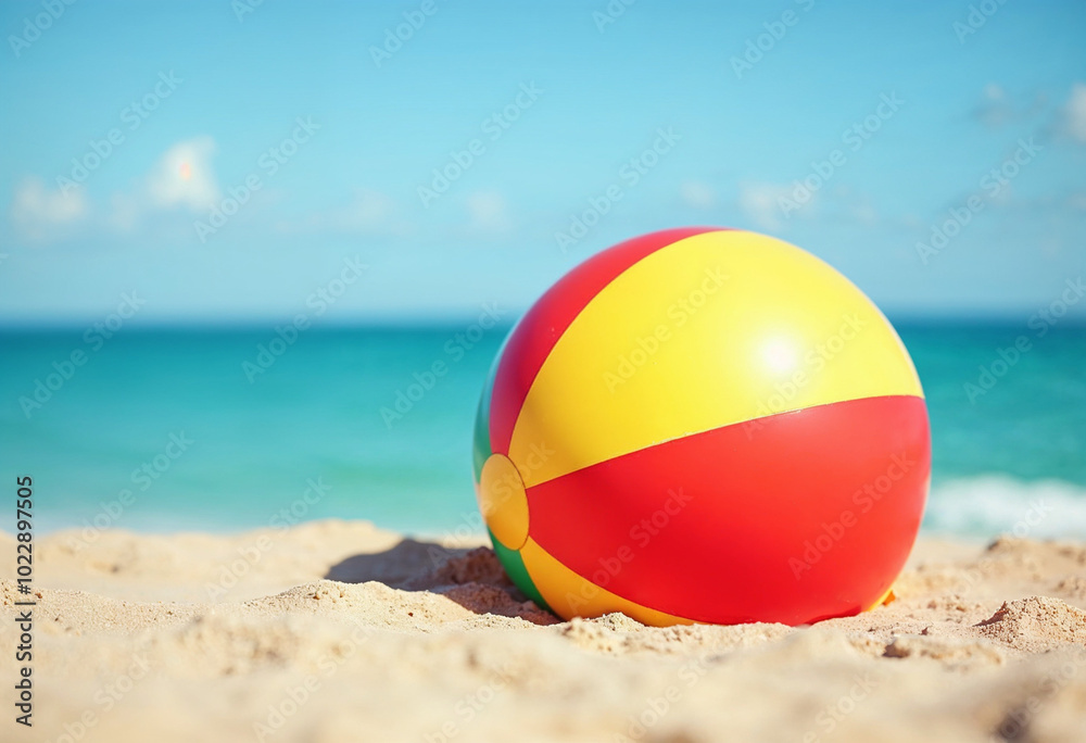 a large, colorful beach ball sphere resting on a sandy shore create with ai a large, colorful beach ball sphere resting on a sandy shore create with ai