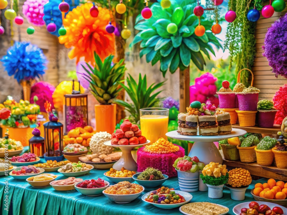 Fototapeta premium Vibrant Thursday Vibes with Colorful Decorations, Snacks, and Fun Activities for a Joyful Day Ahead