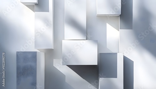 Abstract Composition of White Geometric Shapes and Shadows