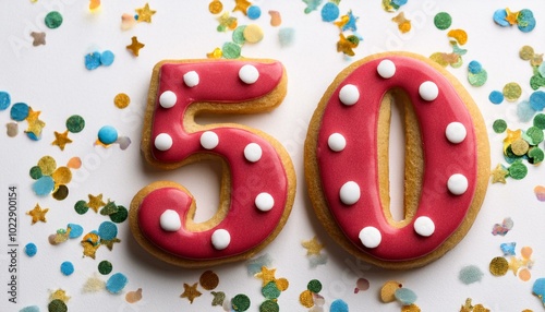 Decorated cookie, number 50, image for birthday or anniversary celebration