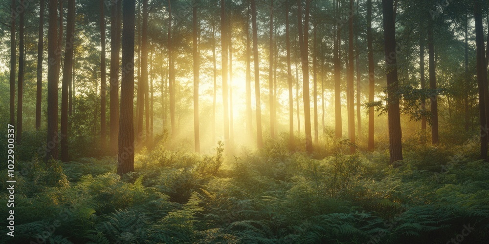 Fototapeta premium Serene Sunrise in a Forest