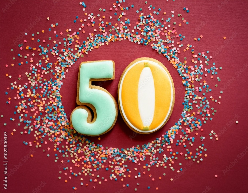 Decorated cookie, number 50, image for birthday or anniversary celebration Decorated cookie, number 50, image for birthday or anniversary celebration