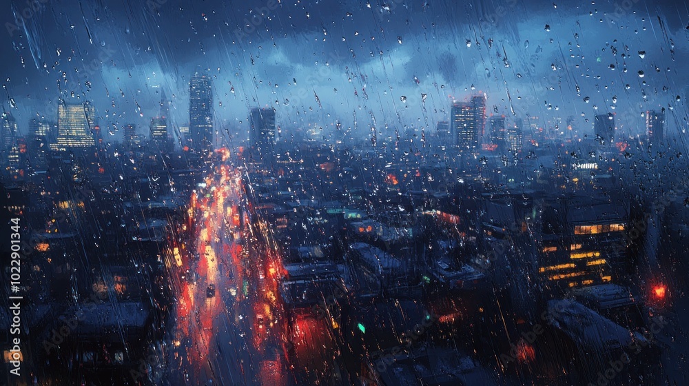 Fototapeta premium Rainy Night Cityscape