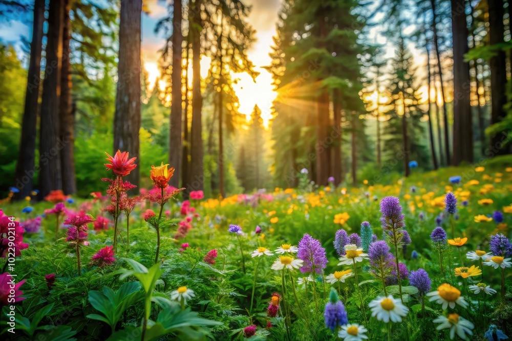 Fototapeta premium Vibrant Wildflower Blooming in a Lush Green Forest Surrounded by Nature's Beauty and Serenity
