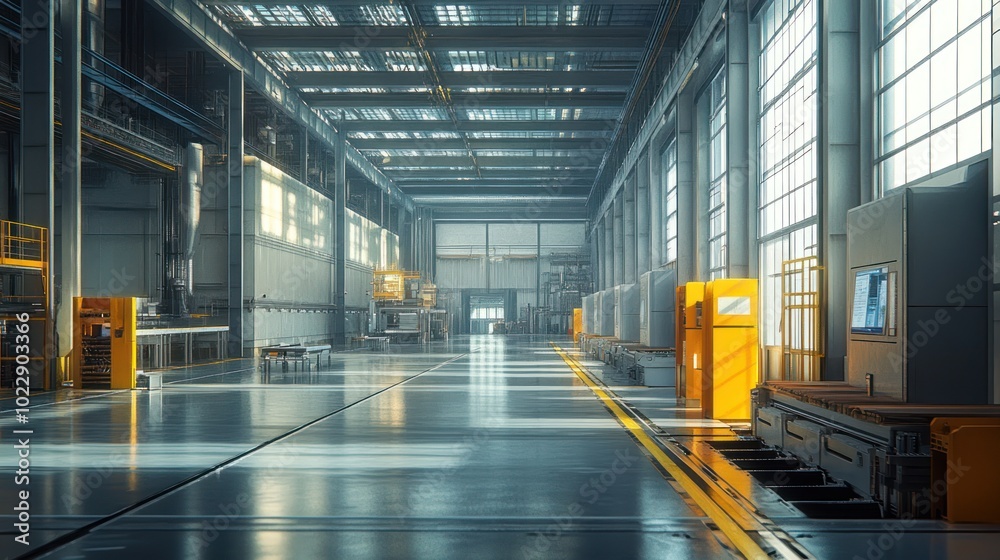 Industrial Factory Interior with Conveyor Belt Industrial Factory Interior with Conveyor Belt