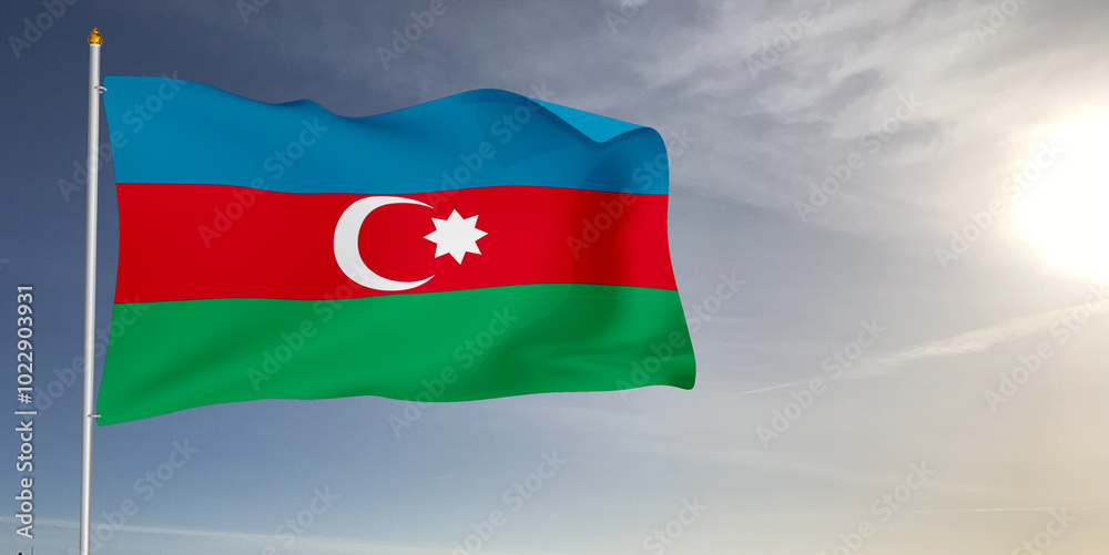Obraz premium Azerbaijan national flag cloth fabric waving on beautiful grey sky Background.