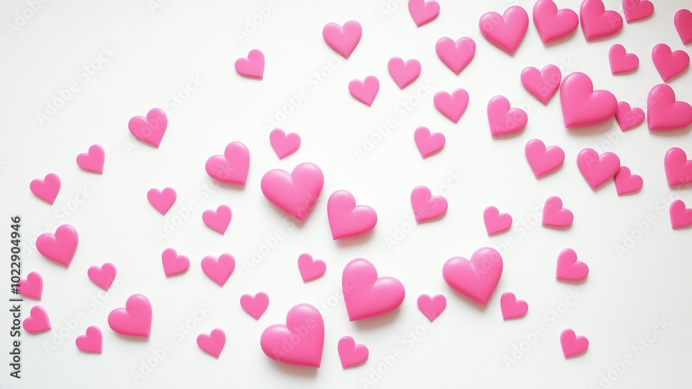 Abstract Pink Hearts on White Background - Elegant and Romantic Design for Modern Decor