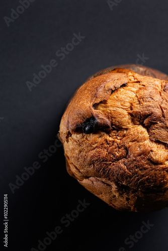 Obraz na płótnie Christmas panettone on a dark background with dramatic lighting close up macro detail w salonie