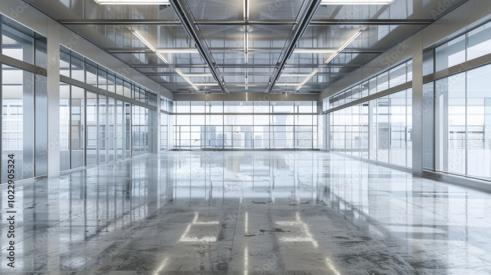 A large, empty room with a lot of windows and a lot of light A large, empty room with a lot of windows and a lot of light