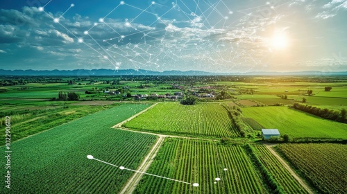 Aerial View of Lush Farmland and Countryside Landscape