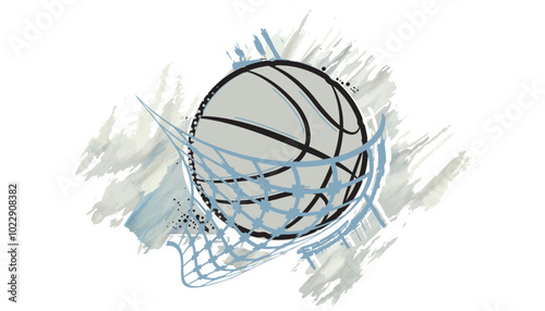 Basketball ball entering the basket. Vector work.