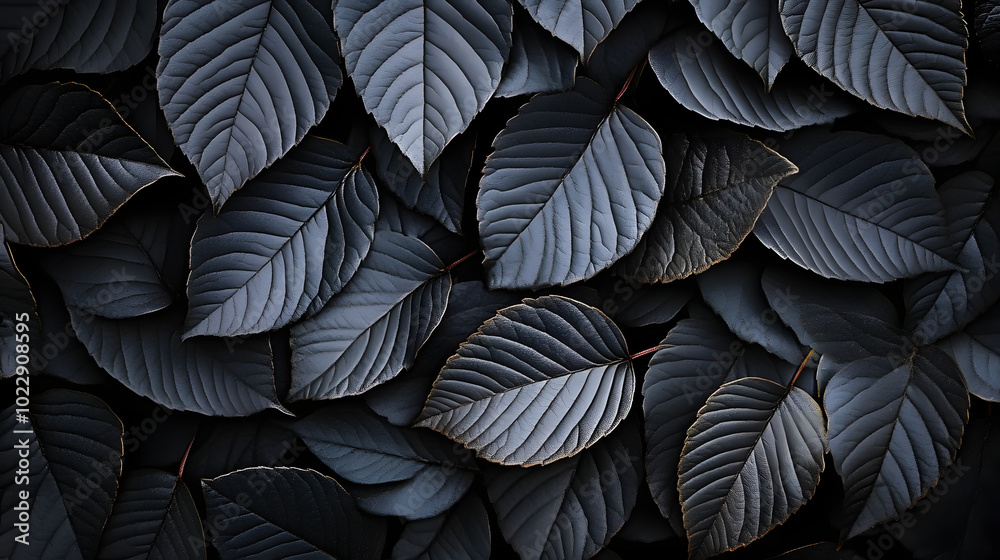 A clear photo of a close-up of black leaves with a centered white spot on a dark backdrop A clear photo of a close-up of black leaves with a centered white spot on a dark backdrop