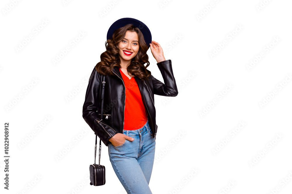 Let's go shopping concept. Photo of amazing lady shopper wear modern outfit with shoulder clutch isolated yellow background Let's go shopping concept. Photo of amazing lady shopper wear modern outfit with shoulder clutch isolated yellow background