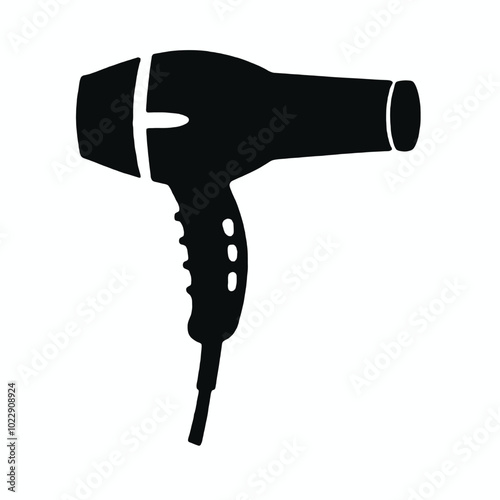 A black silhouette of a hair dryer 