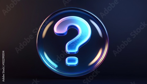 A glowing, colorful question mark inside a bubble against a dark background, symbolizing curiosity and inquiry.