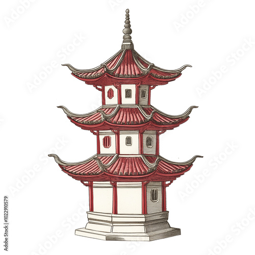 Vintage pagoda engraved illustration isolated on background photo