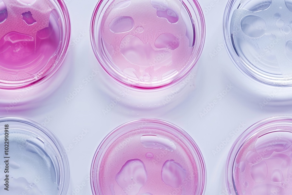 Abstract petri dishes with cosmetic on white background. Cosmetology research. Abstract petri dishes with cosmetic on white background. Cosmetology research.