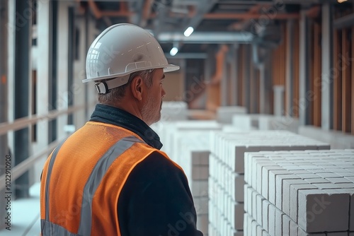 A futuristic bricklaying robot efficiently constructs walls in a modern construction site, revolutionizing building techniques in the 21st century